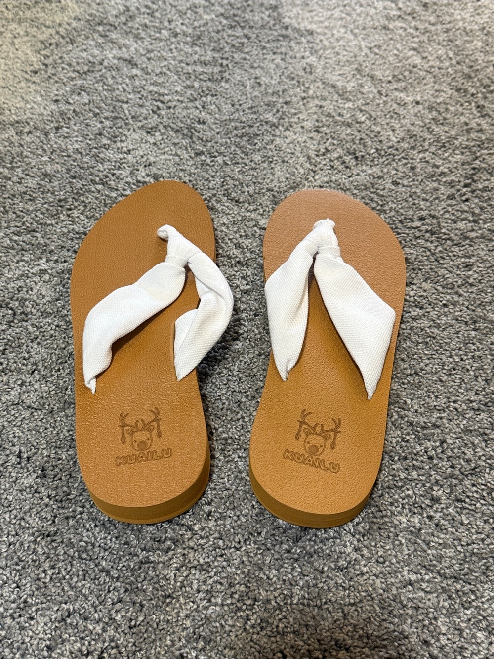 Women's White Strap Brown Footbed Flip Flops